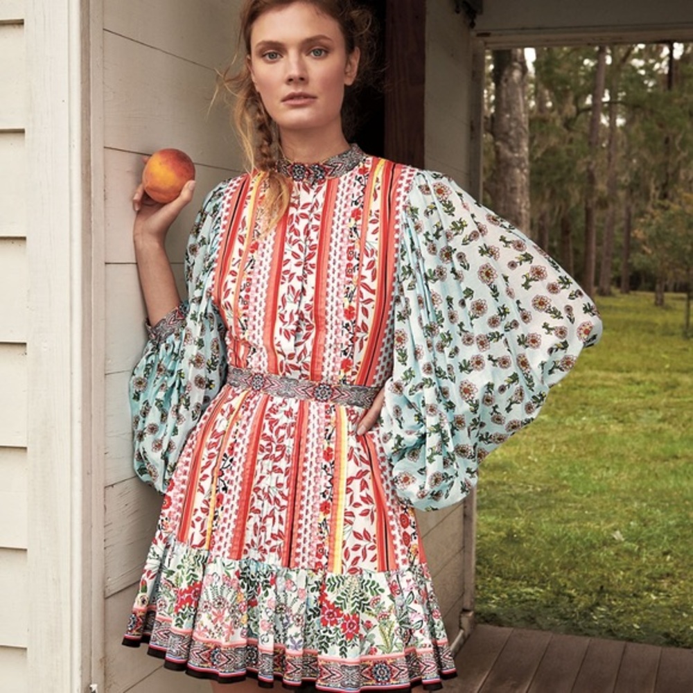 Alice + Olivia Raya Mandarin Collar Mini Dress (Sz 4) Paloma Floral Print - Picture 4 of 16